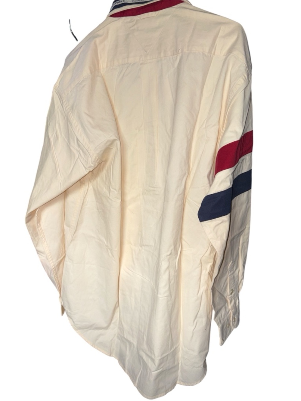 Vintage Tommy Hilfiger Cream Long-Sleeve Button-Up Shirt Blue Red Stripes M new - Picture 3 of 4
